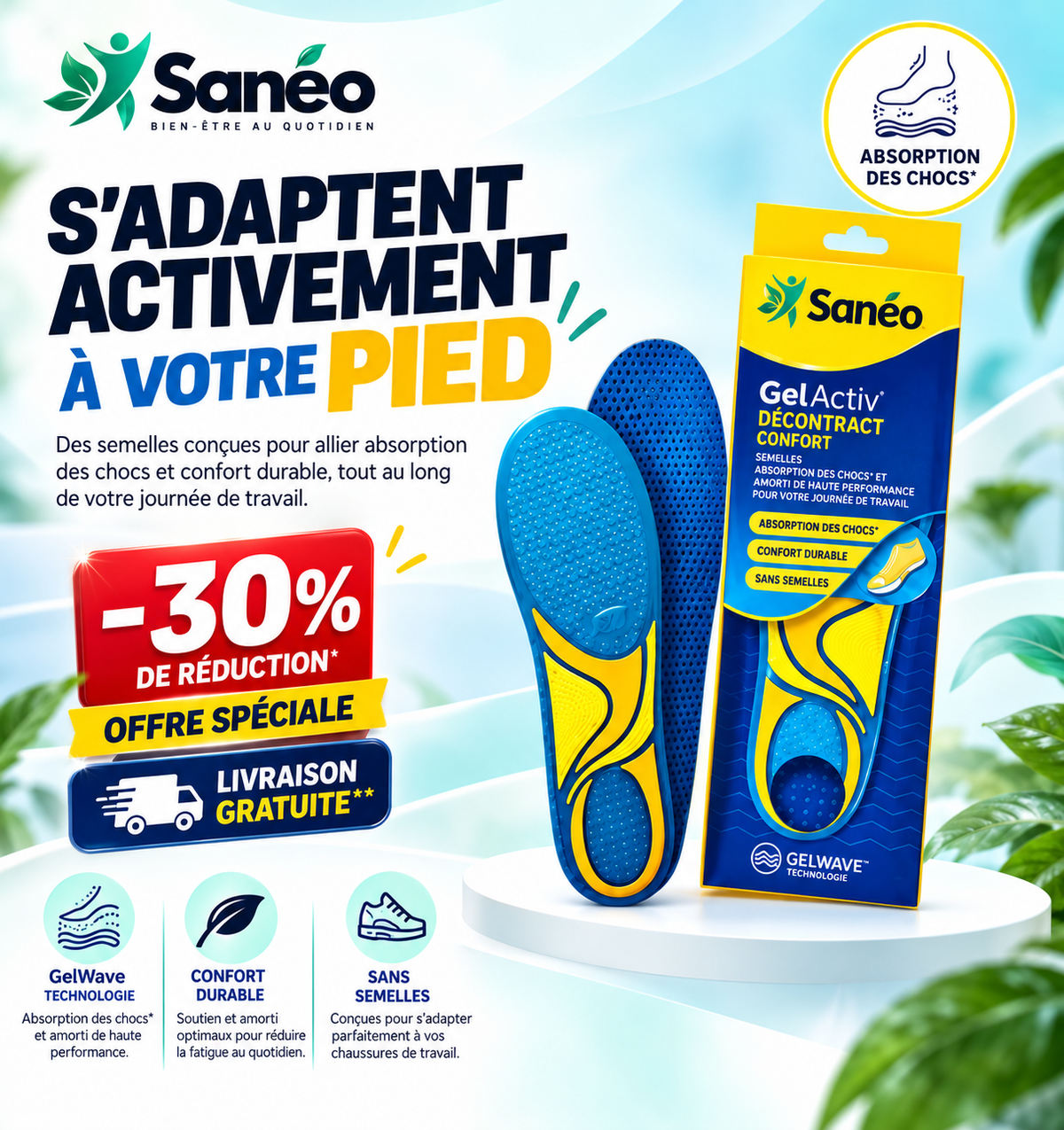 Semelles en gel orthopédiques ultraconfortables EasyWalk™
