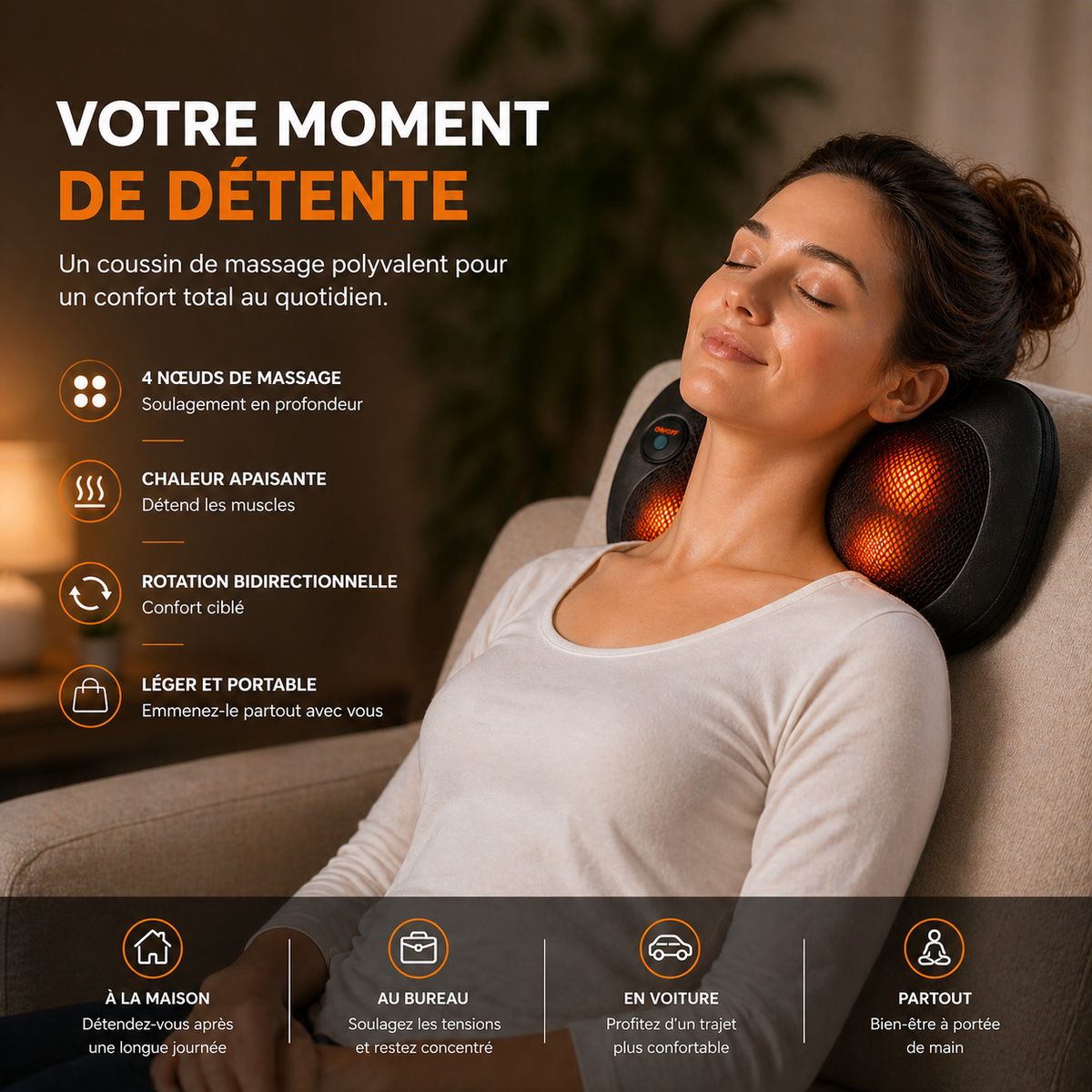 Coussin masseur chauffant polyvalent - Relixa™
