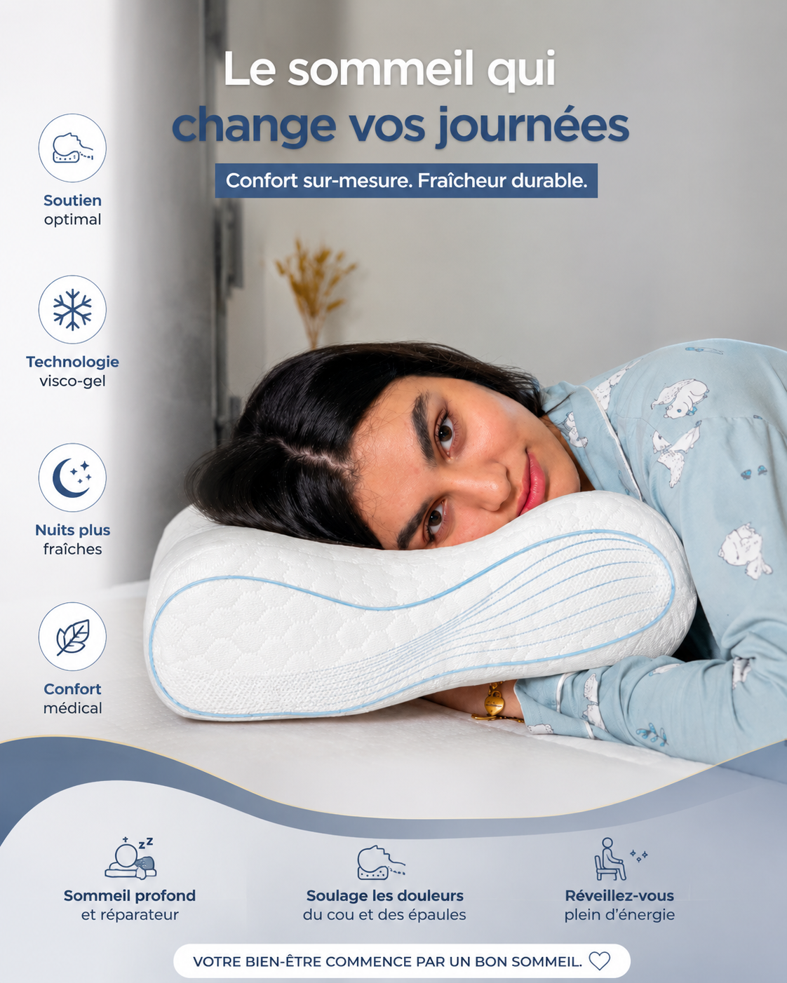 Oreiller à Gel Rafraîchissant en Mousse à Mémoire de Forme SleepWell®