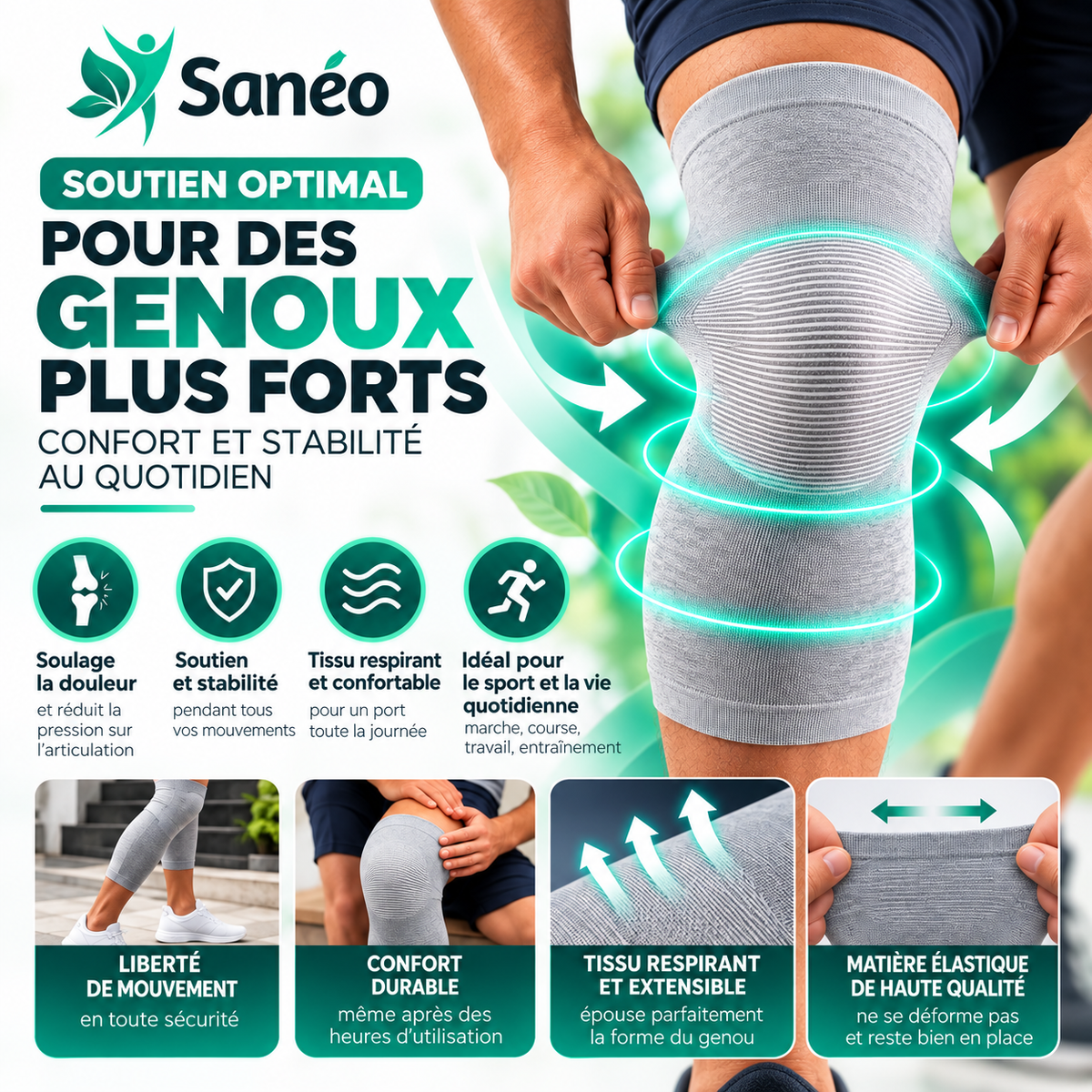 Genouillères de maintien premium ultraconfortable - 2 Pièces