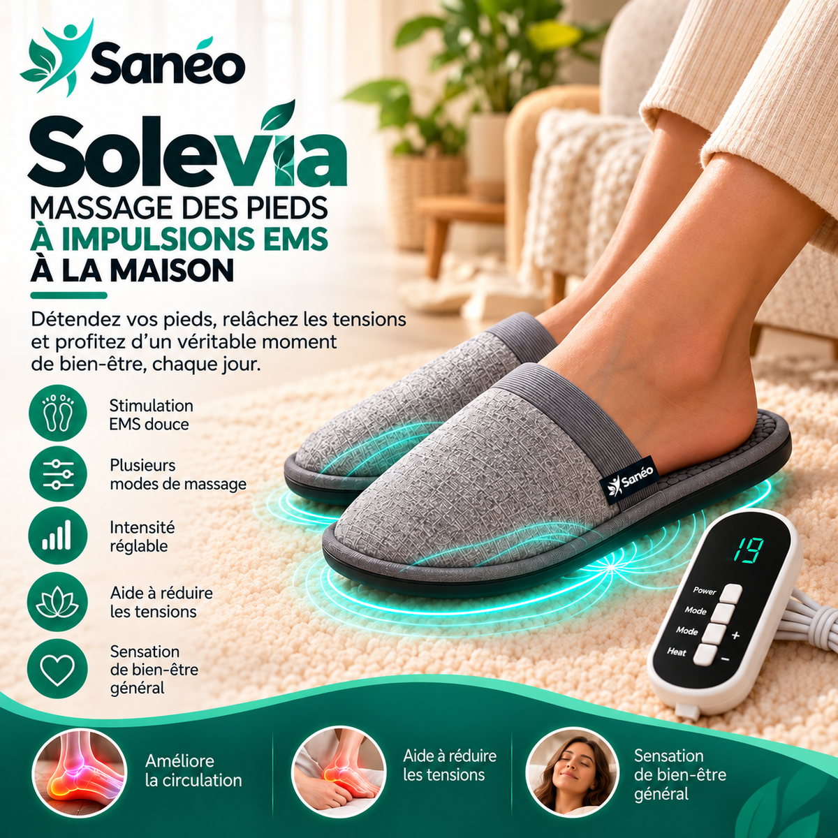 Pantoufles Massantes Solevia™EMS - Soulagement Immédiat Garantit