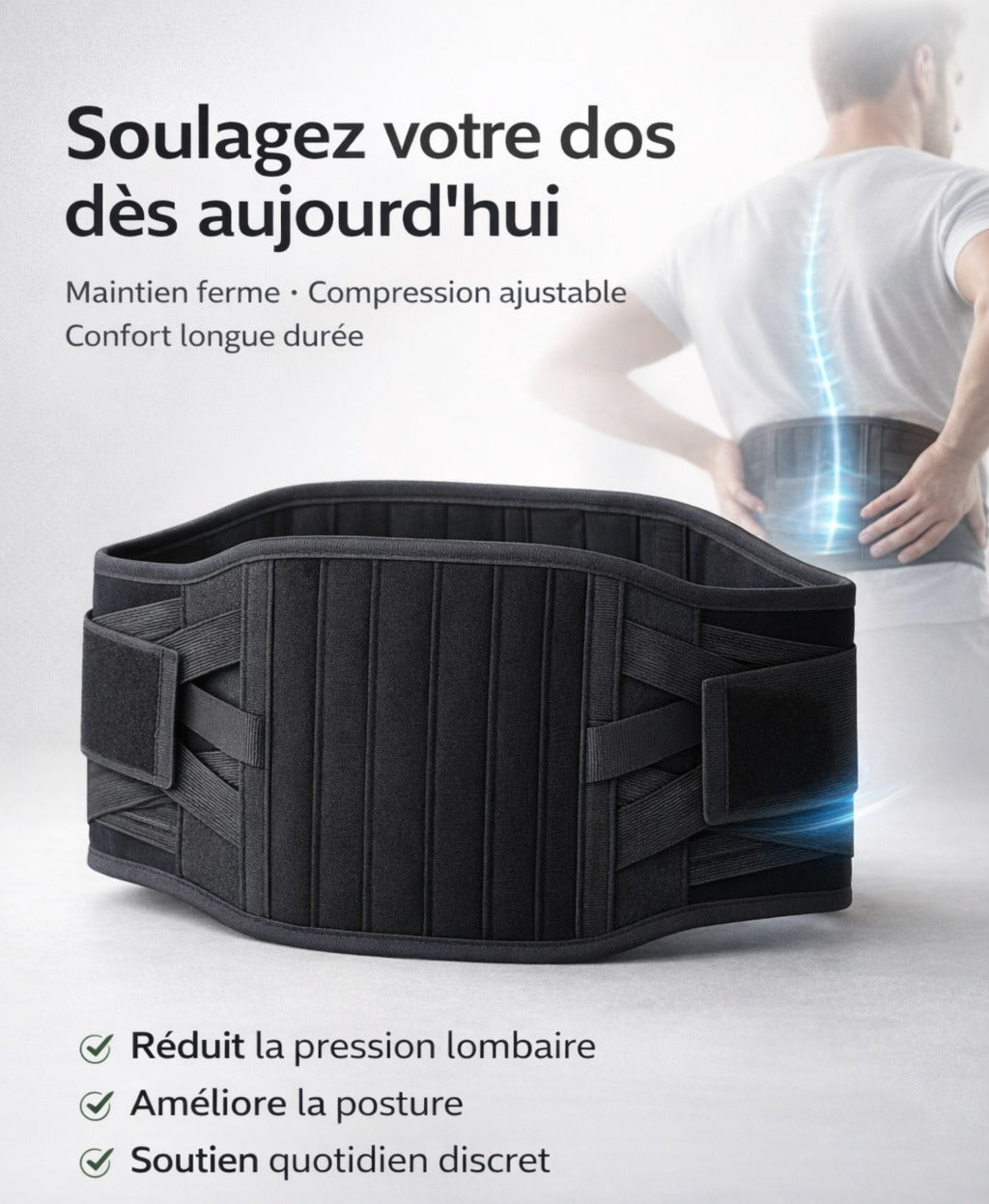 Ceinture Lombaire de Soutien Orthopédique – Maintien Renforcé & Compression Ajustable