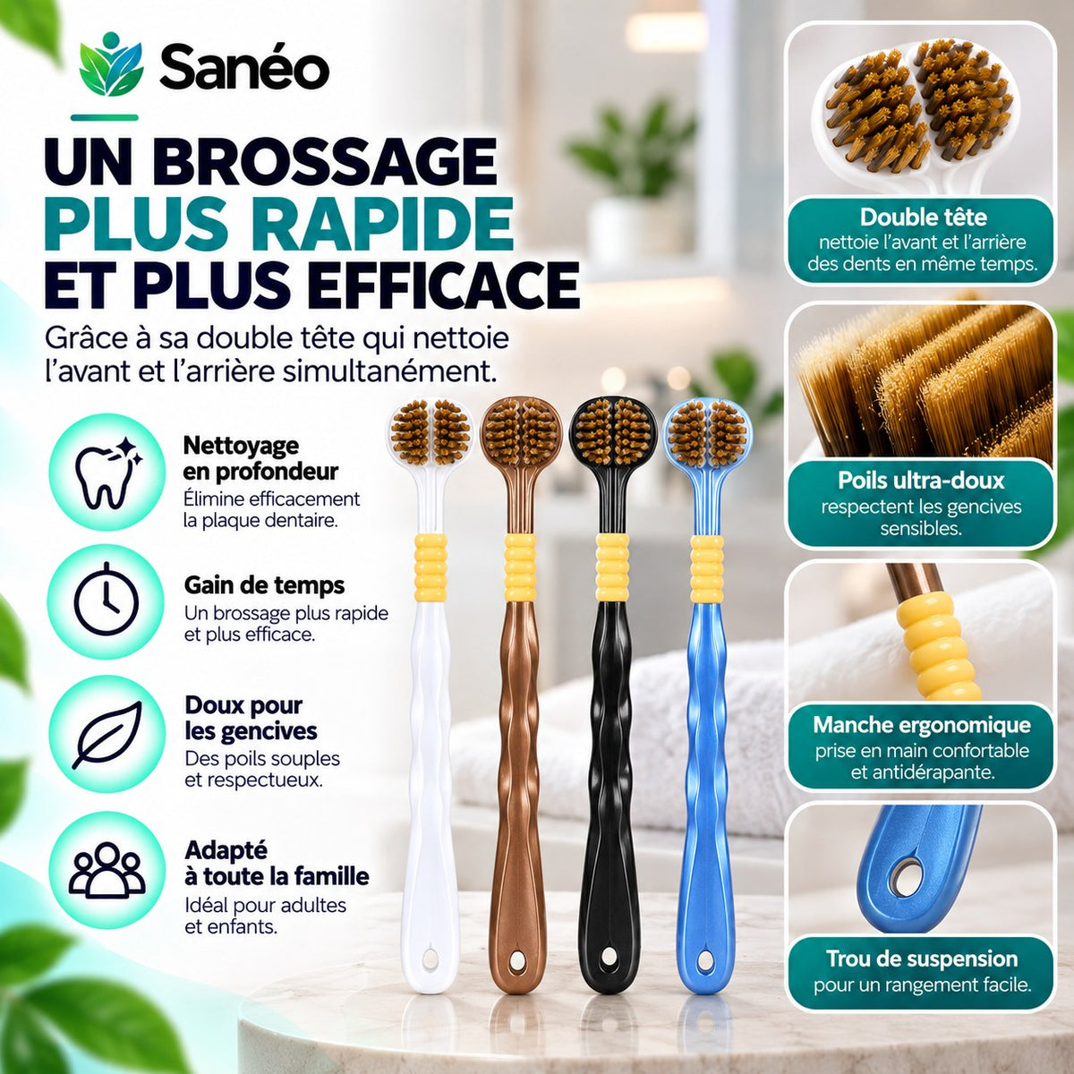 Brosse à Dents Multi-angle à Trois Têtes